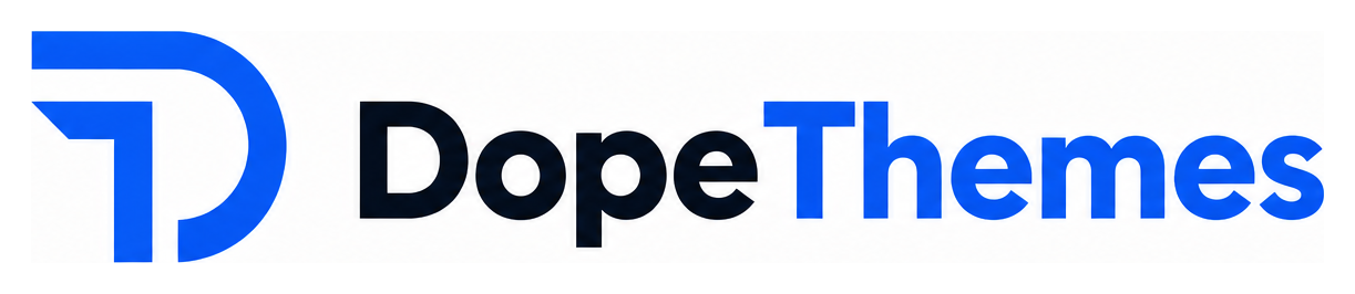 DopeThemes logo with the blue D and T monogram and wordmark